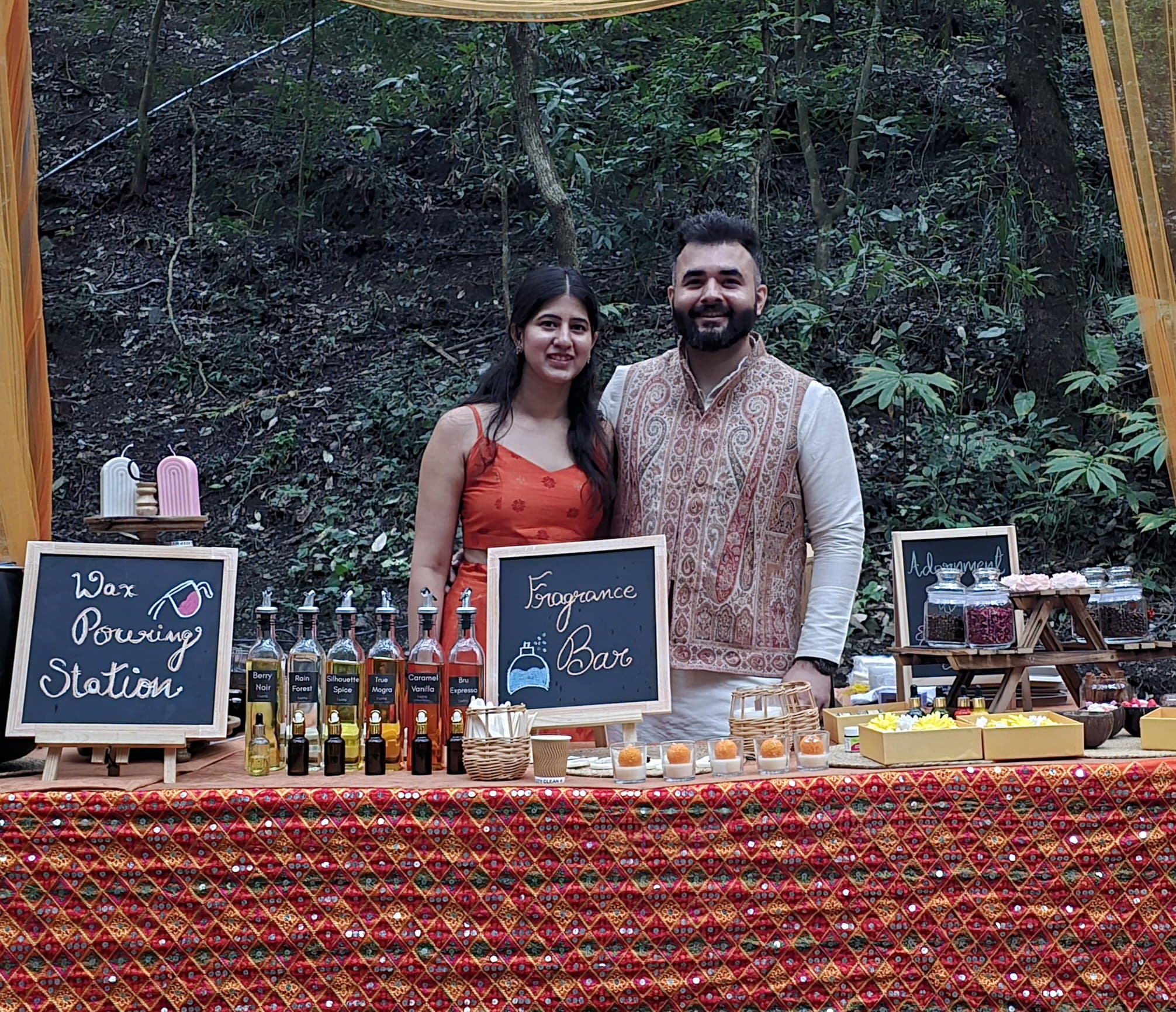 Taru and Ayush, founders of Taayu, at a live fragrance bar event